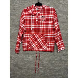 Ohio State Buckeyes Shirt Womens Small Red NCAA Football Plaid Hoodie FourTees